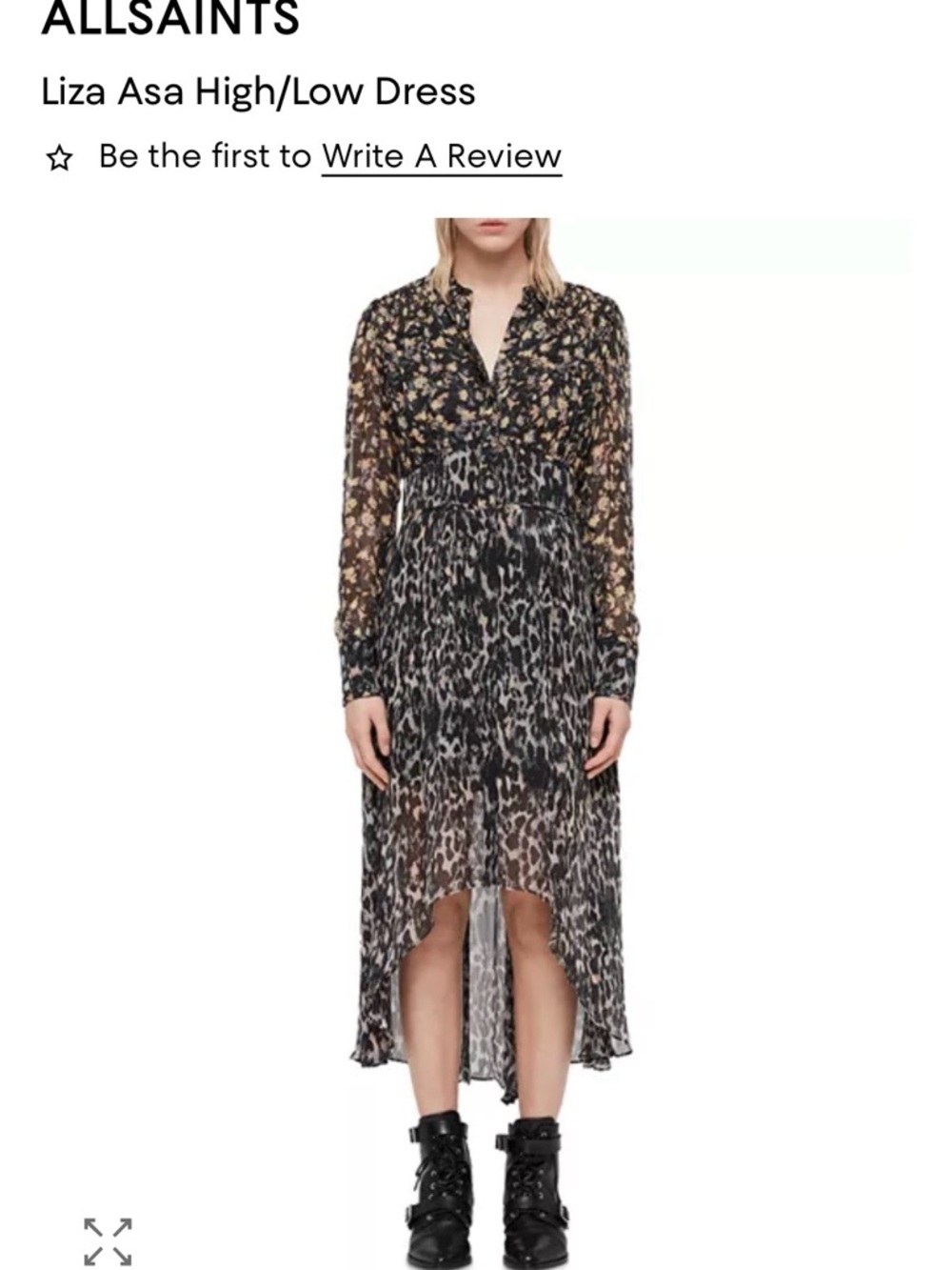 AllSaints Black Mixed Floral & Leopard High-Low Dress